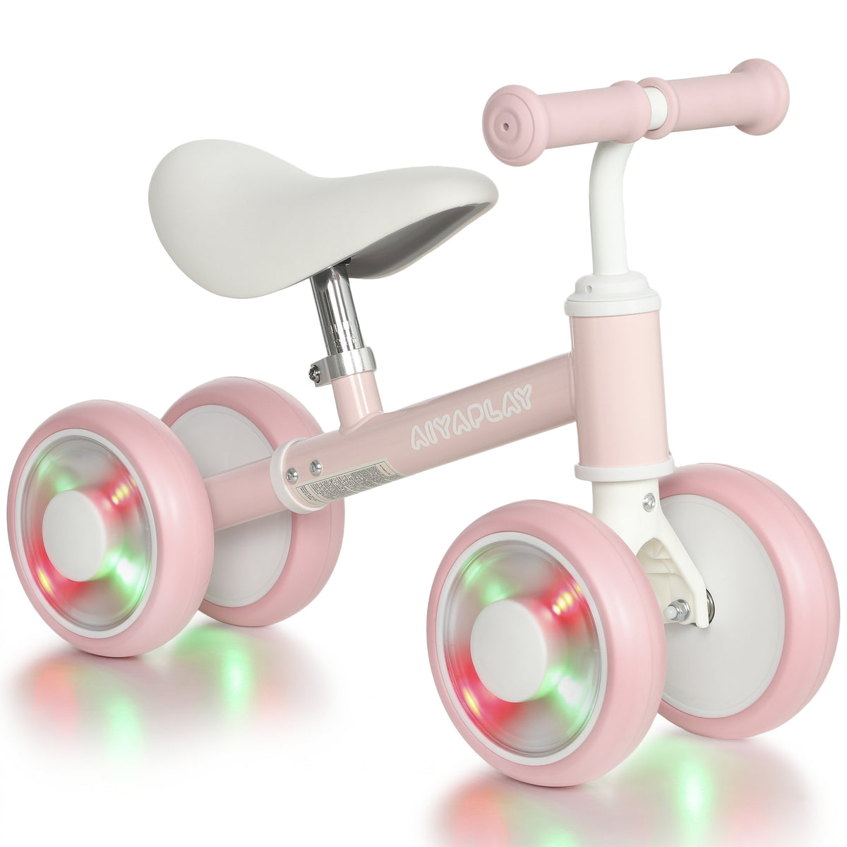 AIYAPLAY Baby Balance Bike for 1-2 Years Old, Light-up Toddler Balance Bike with Adjustable Seat, 4 Silent EVA Wheels, Pink Default Title