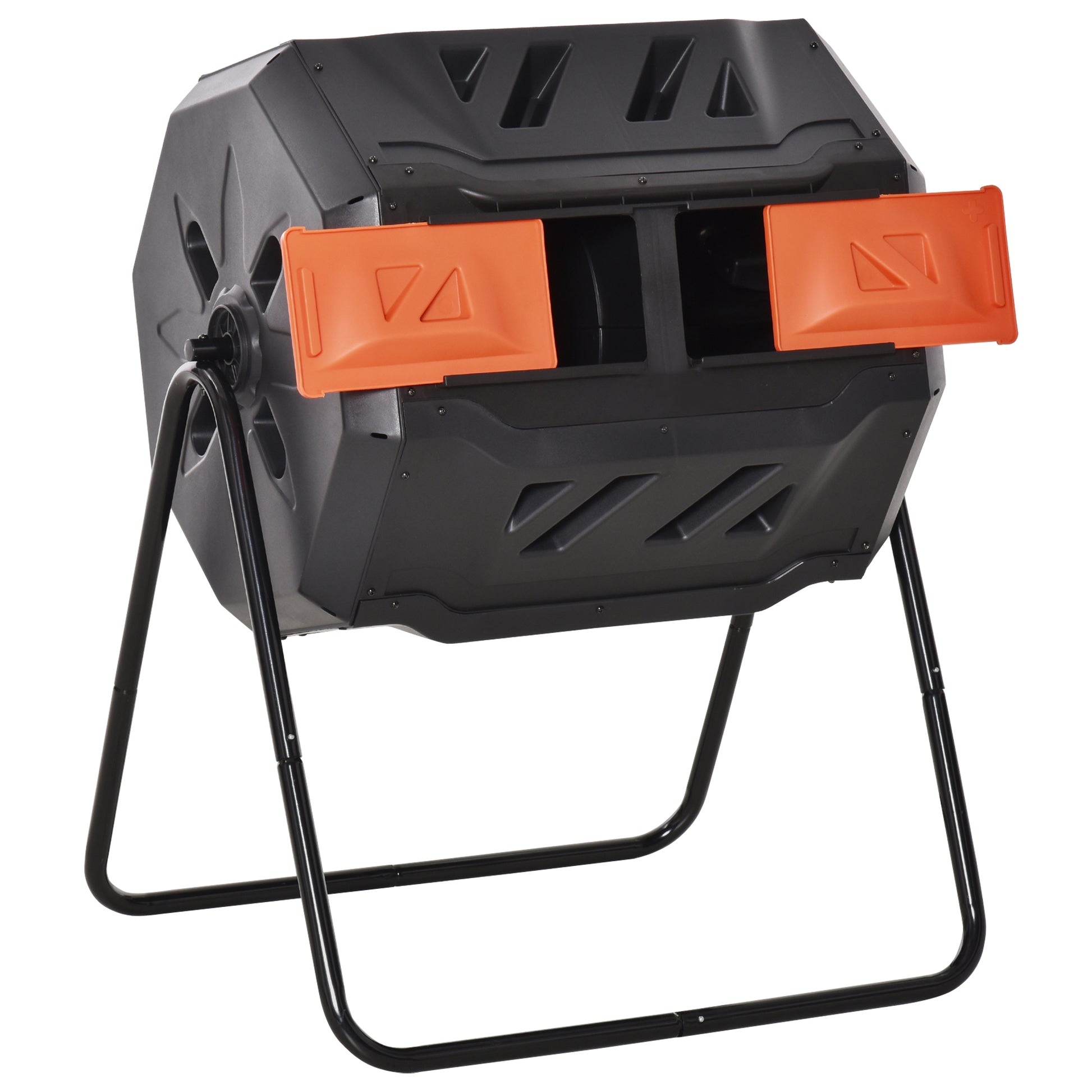 Outsunny 160L 360Â° Rotating Dual Chamber Composter - Orange