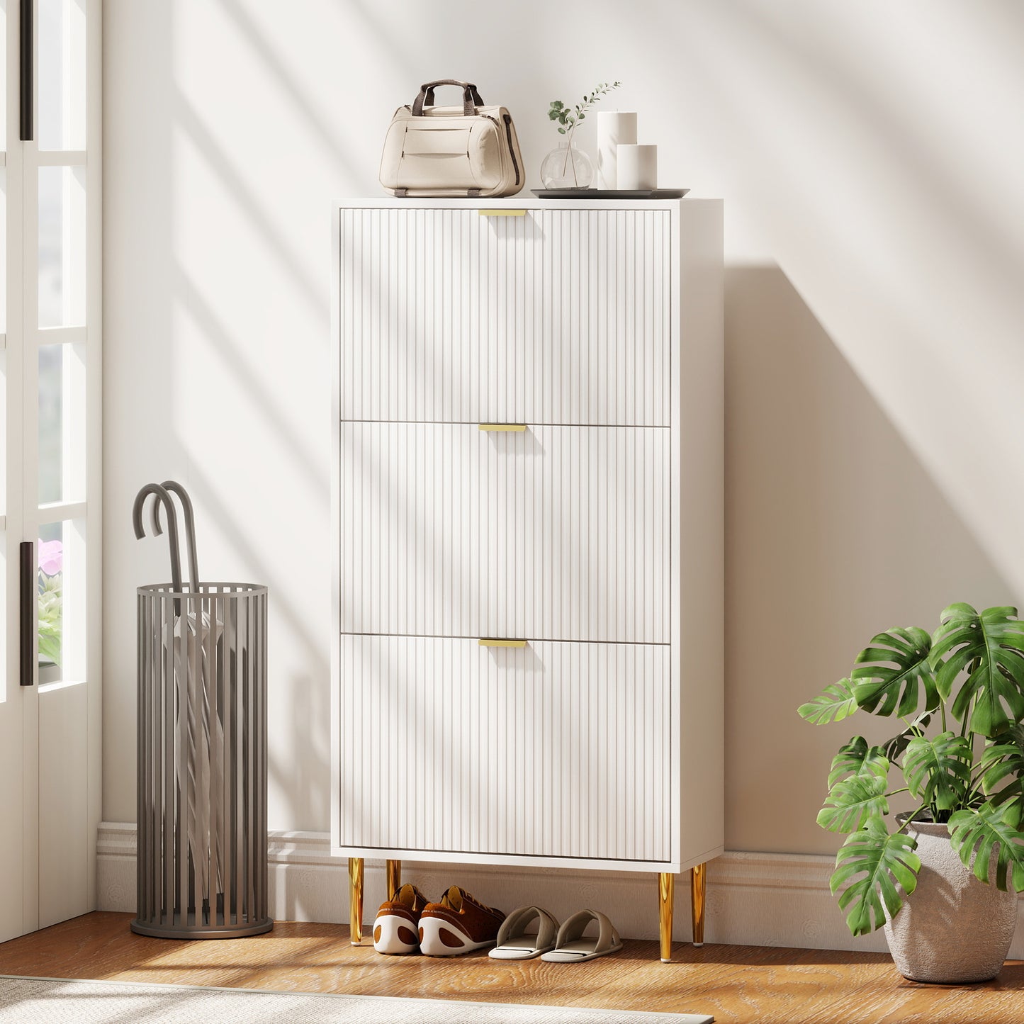 HOMCOM Narrow Shoe Cabinet with 3 Flip Drawers - White