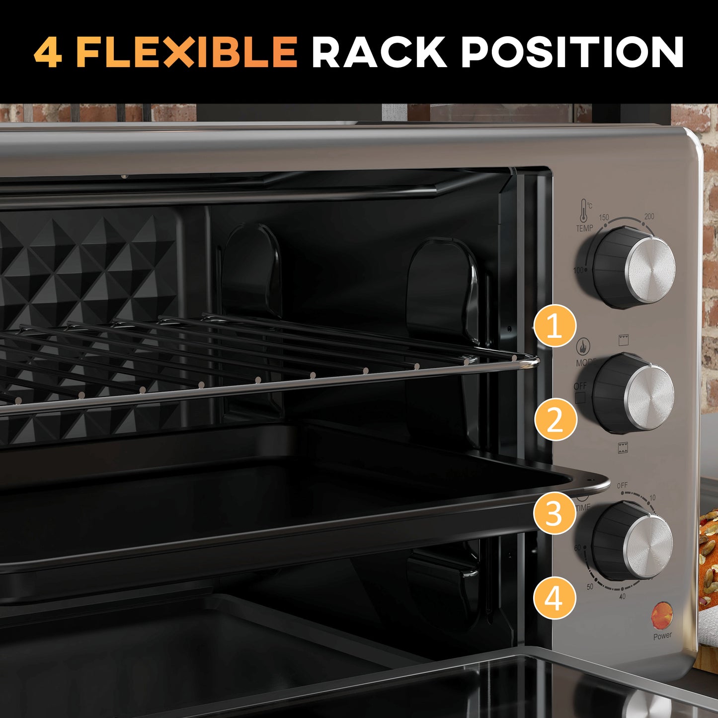 HOMCOM 30L 60-230â„ƒ Mini Electric Oven, with Accessories - Silver Tone