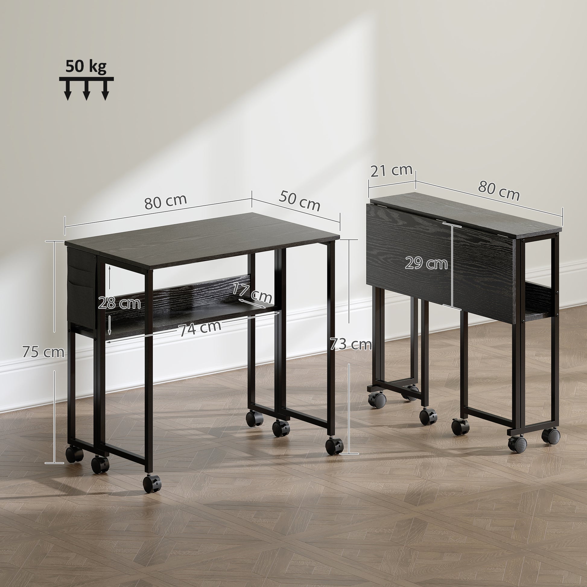HOMCOM 80 cm Drop Leaf Writing Work Desk - Black