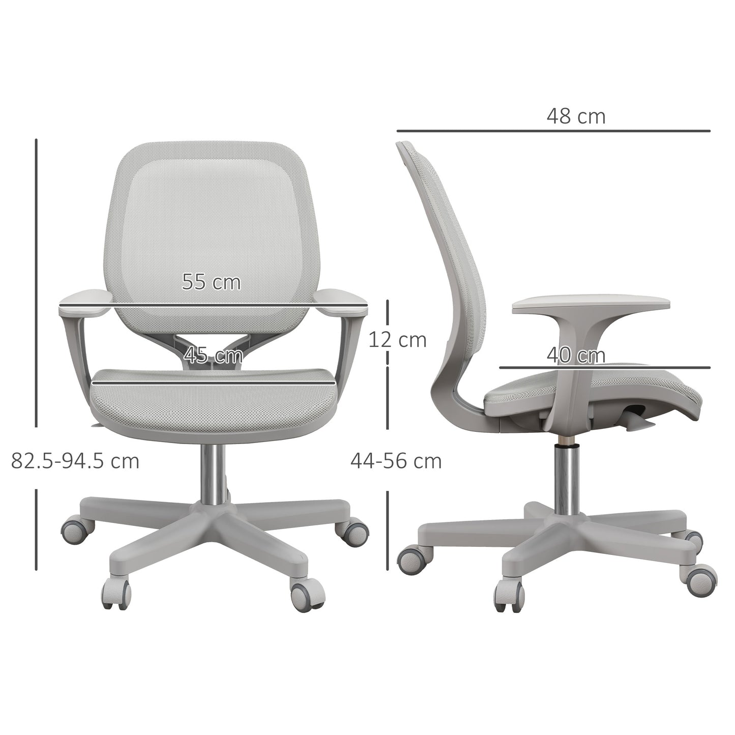 Vinsetto 44-56cm Mesh Back Office Chair - Grey