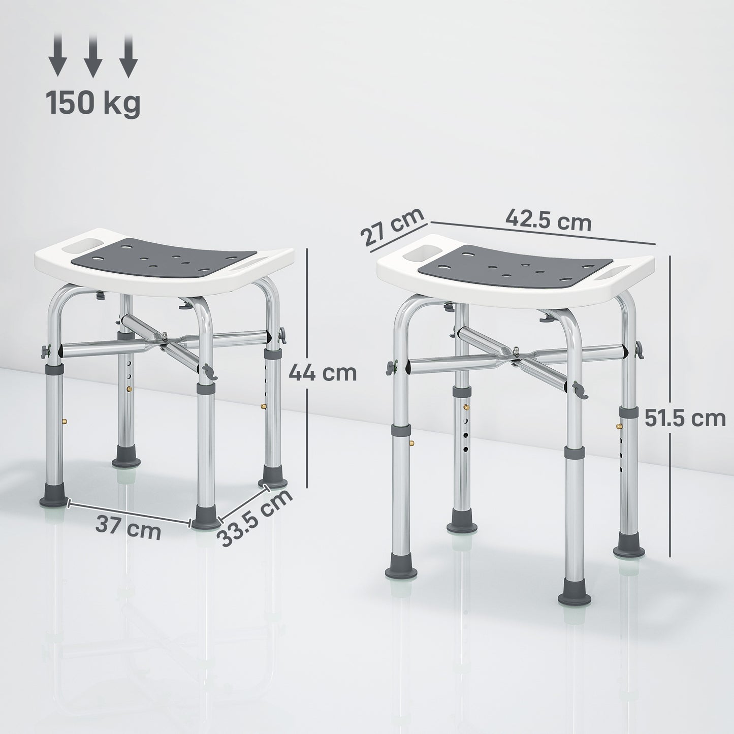 HOMCOM 44-51.5cm Aluminium Frame Shower/Bath Stool - Grey