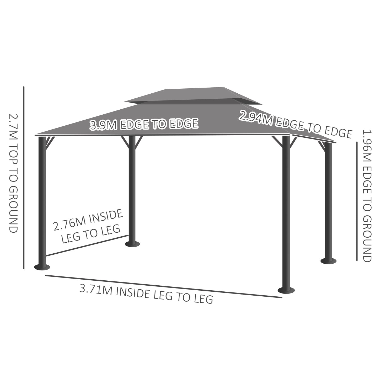 Outsunny 3 x 4m Aluminium GardenÂ Gazebo, Marquee Canopy Shelter Pavilion Party Tent with Nets and Curtains for Garden and Deck, Light Grey
