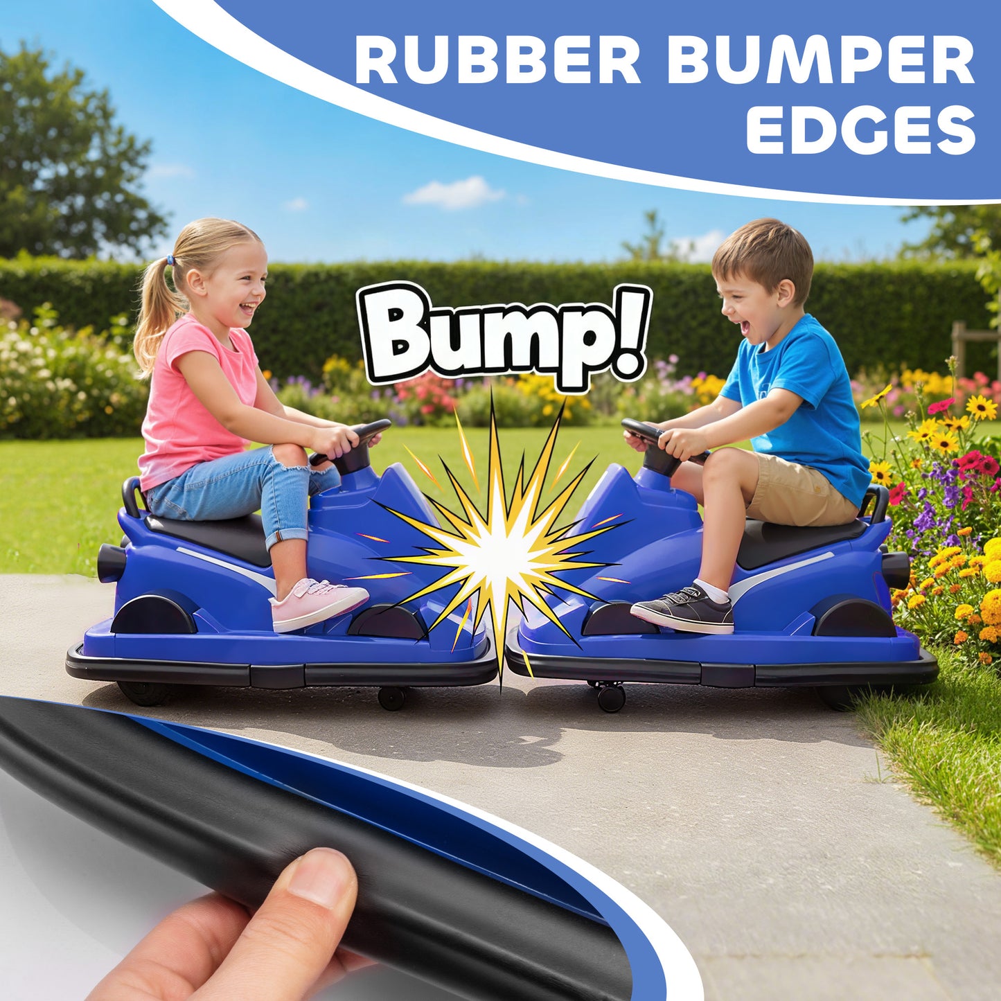 AIYAPLAY Kids Bumper Car, 360Â° Rotation Spin Electric Waltzer Car with LED Lights, Music for Ages 3-8 Years Old, Blue