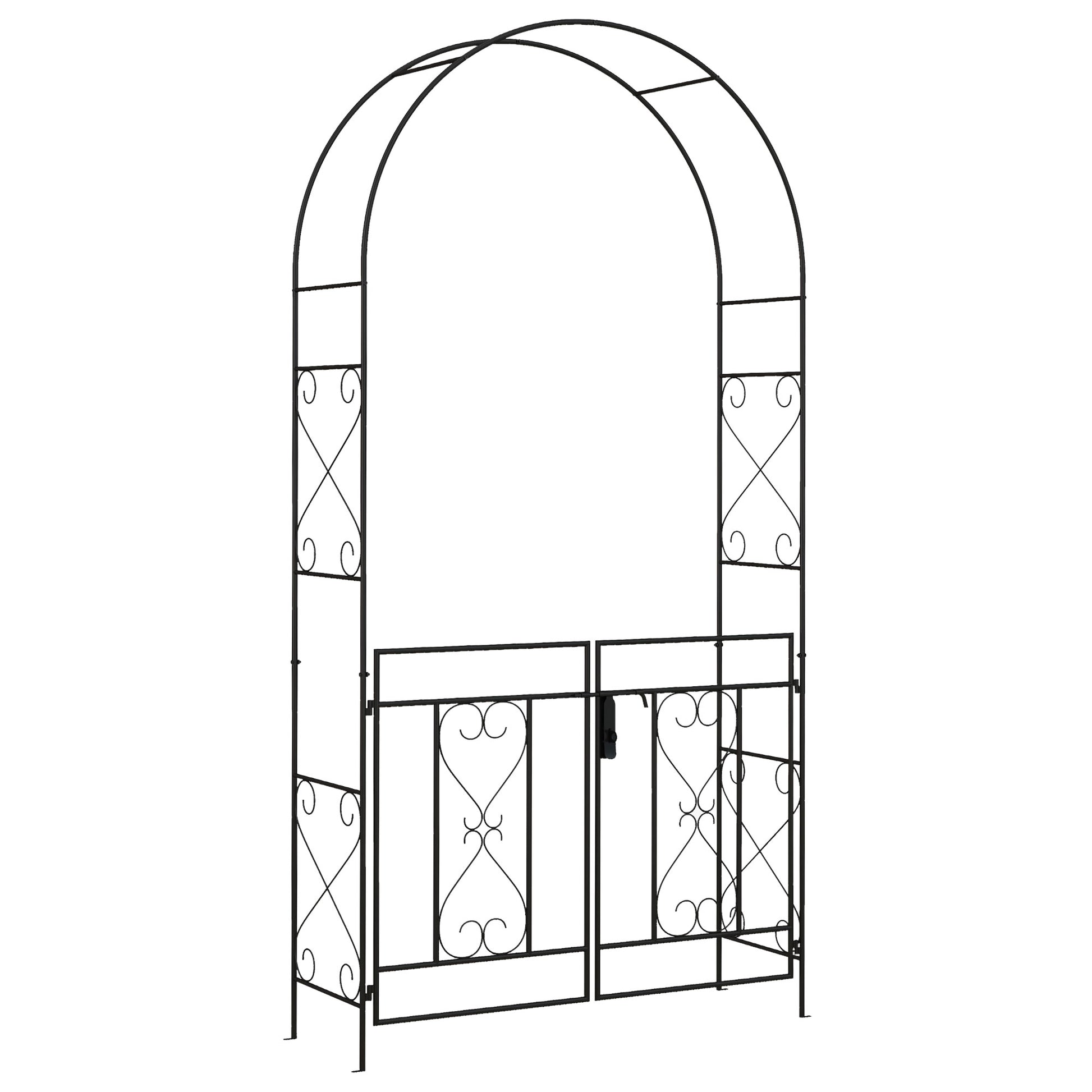 Outsunny Garden Arch with Double Gates, Metal Garden Arbor for Climbing Roses & Vines, Decorative Outdoor Archway for Backyard Pathways, Black