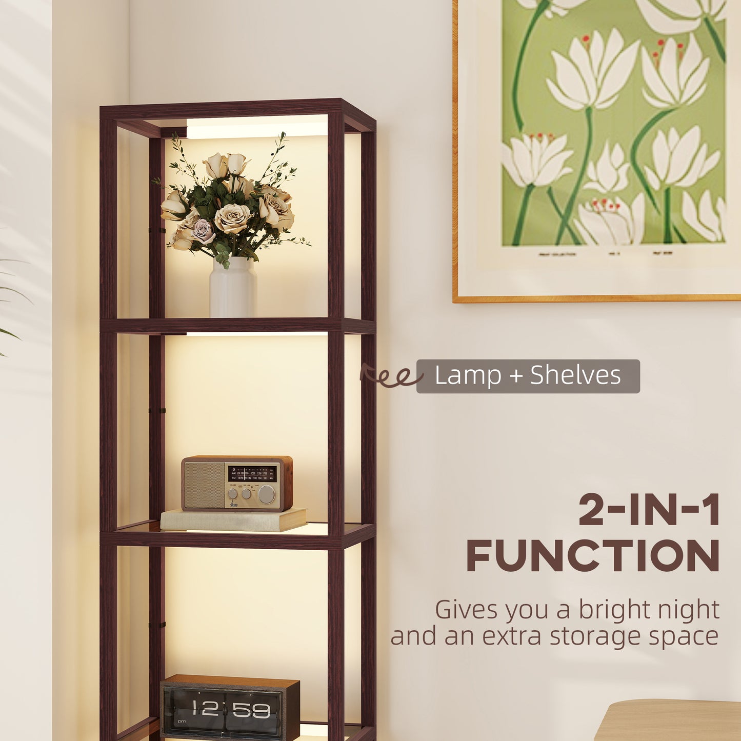 HOMCOM Four-Shelf Floor Lamp - Dark Brown