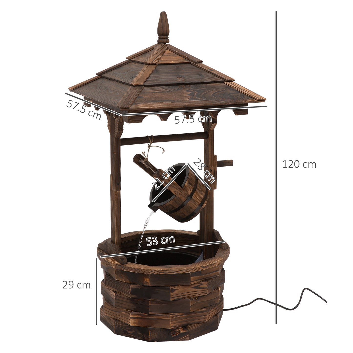 Outsunny Wooden Garden Wishing Well Fountain Barrel Waterfall Rustic Wood with Pump Garden DÃ©cor Ornament