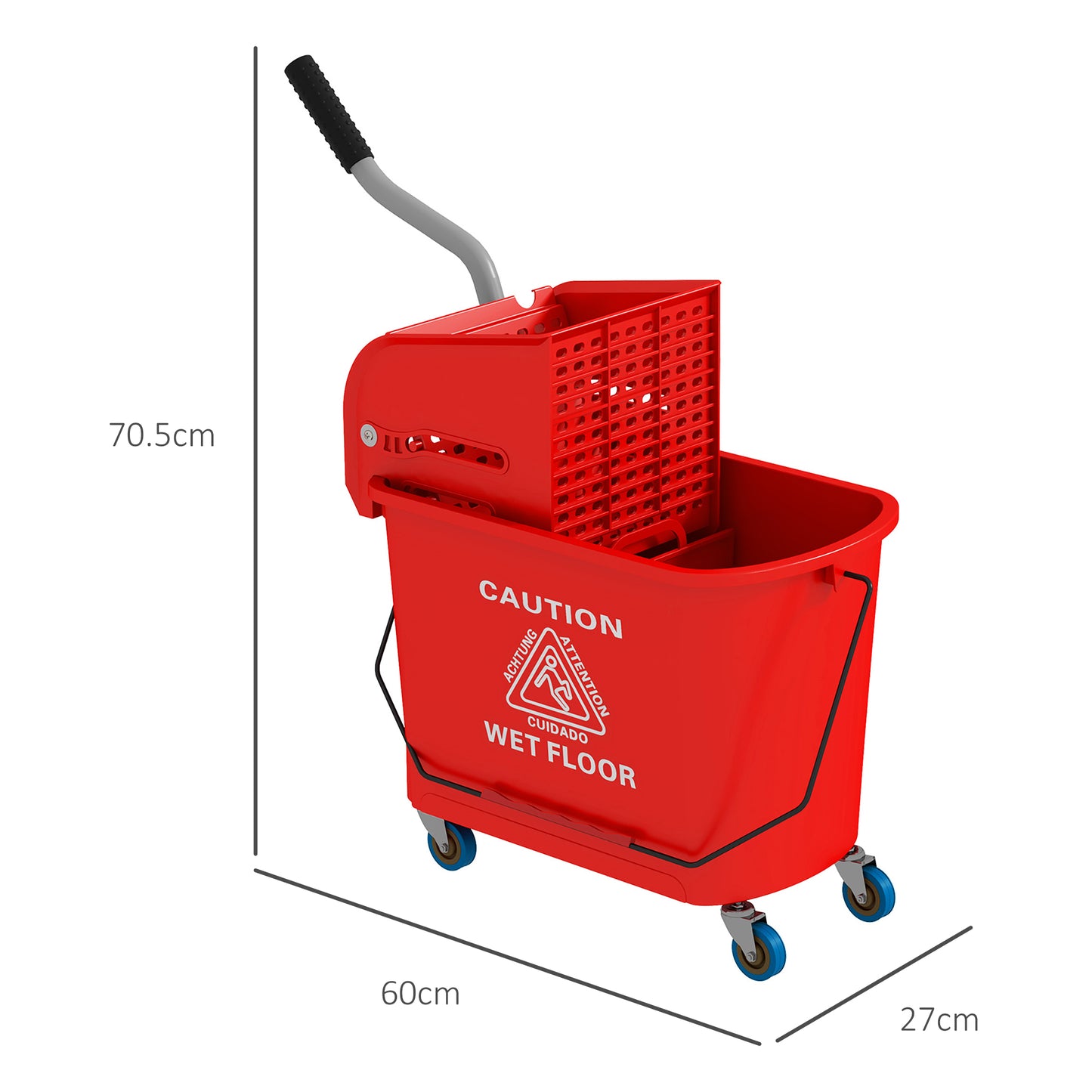 HOMCOM 20L Compact Mop Bucket on Wheels, with Water Separation Panel - Red