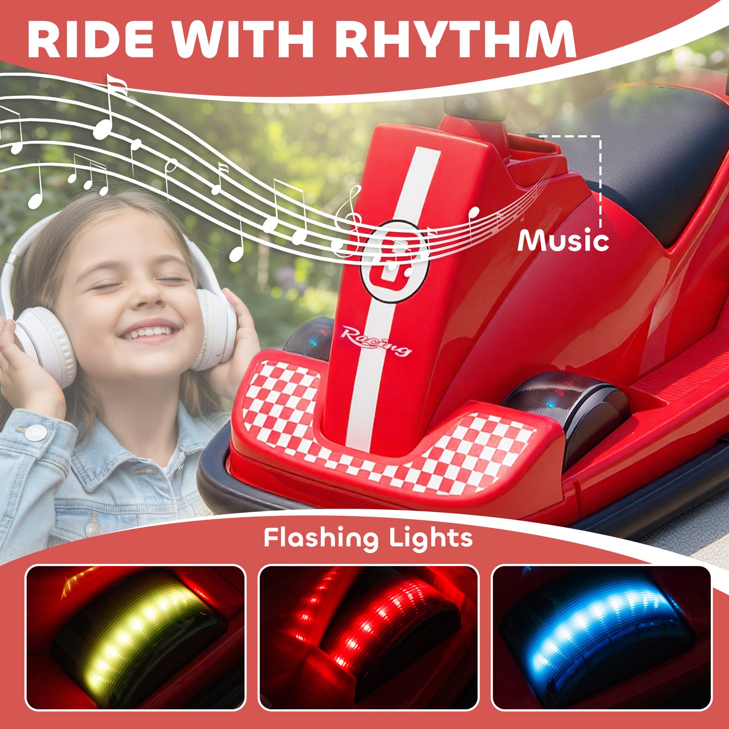AIYAPLAY Kids Bumper Car, 360Â° Rotation Spin Electric Walzer Car with LED Lights, Music for Ages 3-8 Years Old, Red