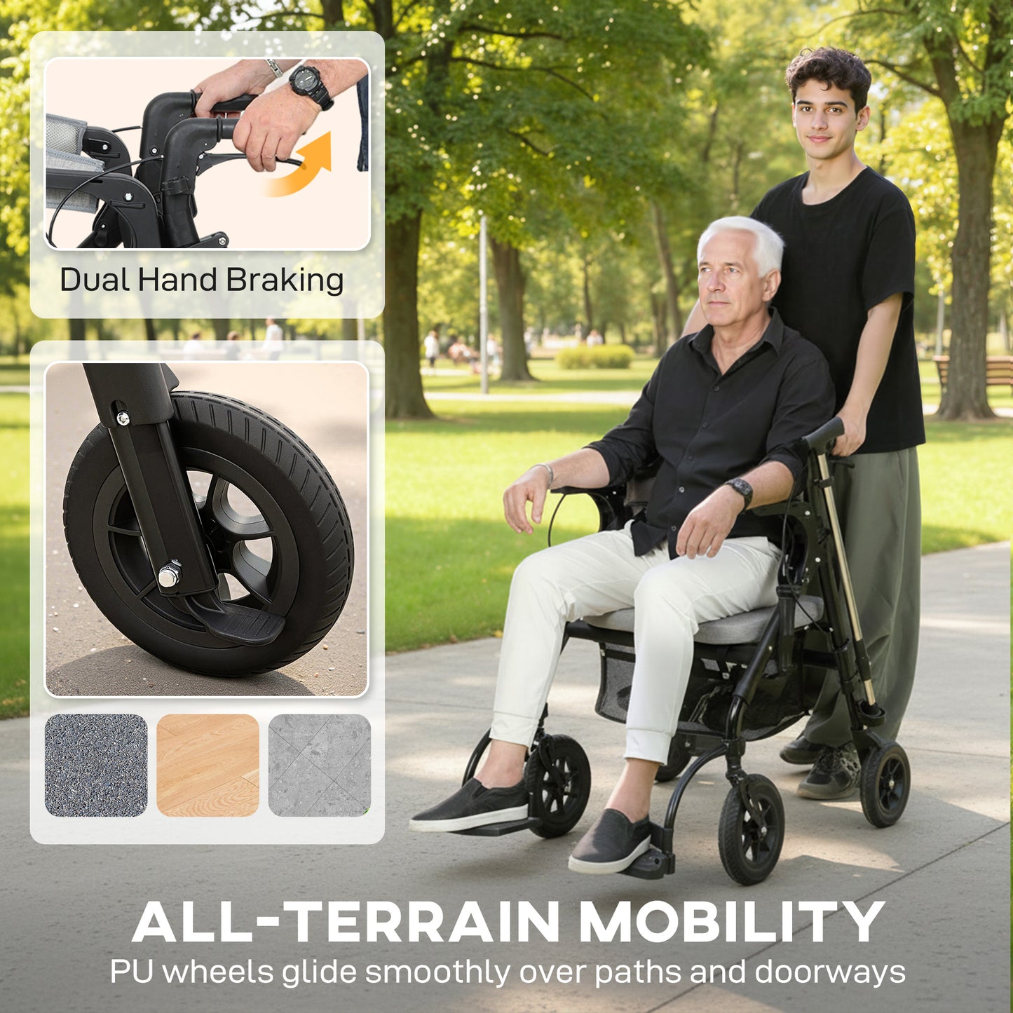 HOMCOM Rollator Walker Wheelchair, with Seat - Grey