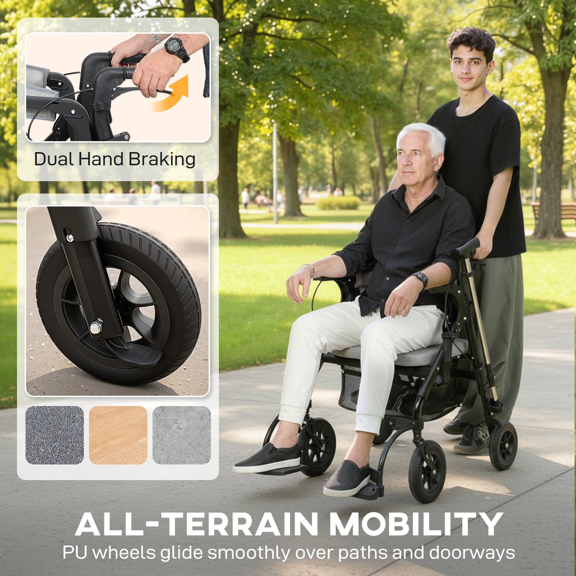 HOMCOM Rollator Walker Wheelchair, with Seat - Grey
