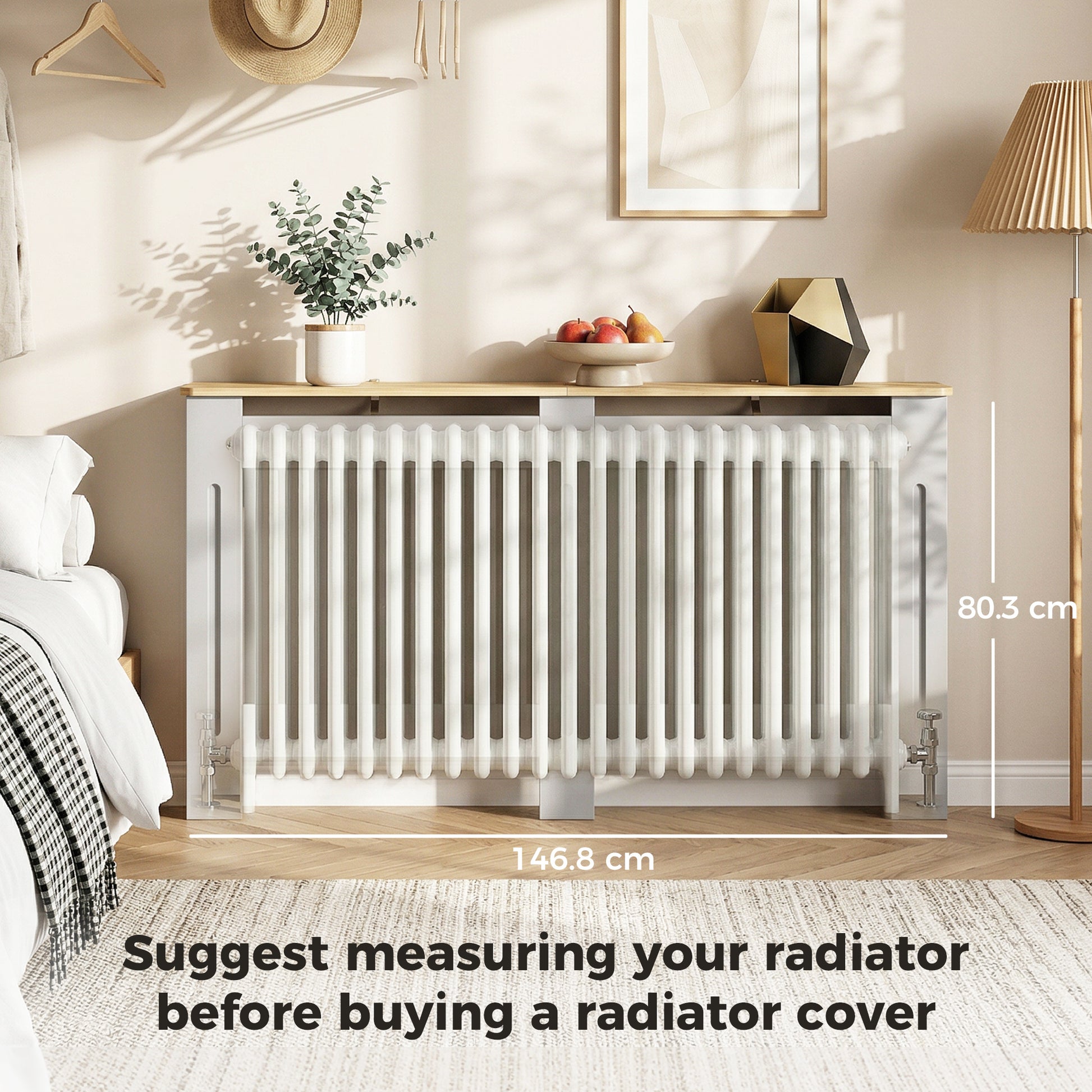 HOMCOM Slatted Radiator Cover, Painted Cabinet with Line Grill Design, 152L Ã— 19W Ã— 81H cm, Grey