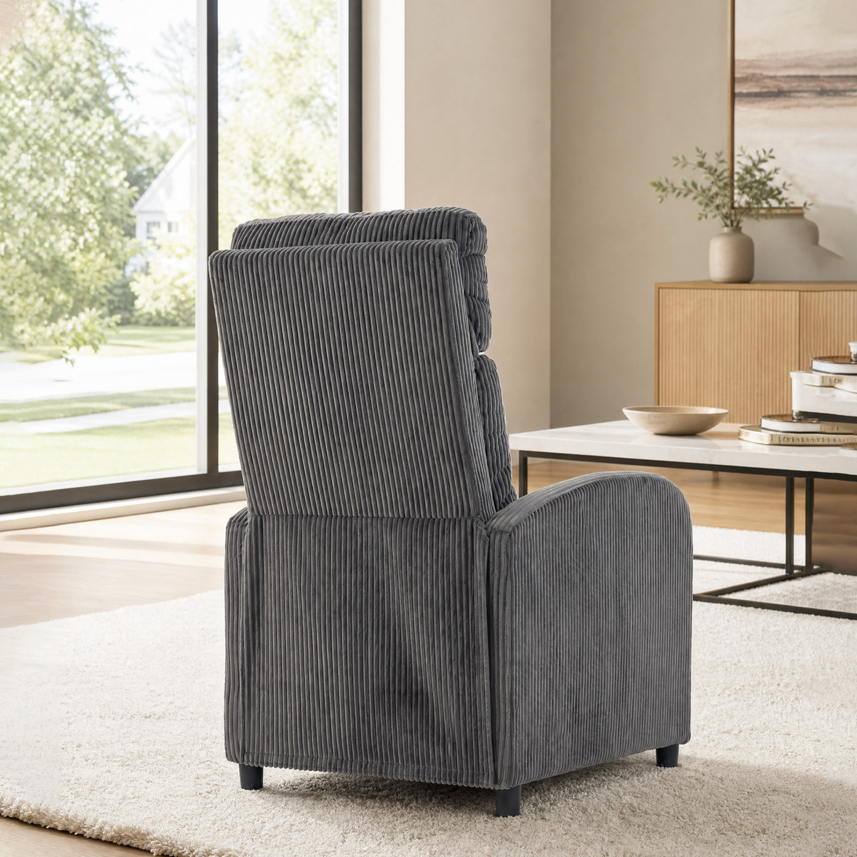HOMCOM Recliner Armchair, Corduroy Push Back Reclining Chair with Thick Padding, Dark Grey