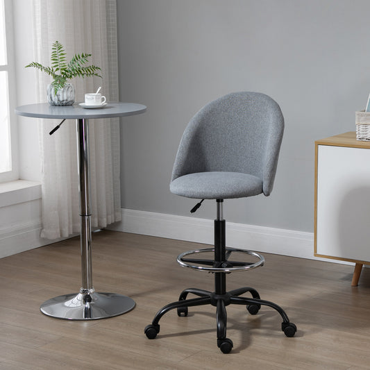 Vinsetto Ergonomic Drafting chair Adjustable Height w/ 5 Wheels Padded Seat Footrest 360Â° Swivel Freely Comfortable Versatile Use For Home Office - Grey