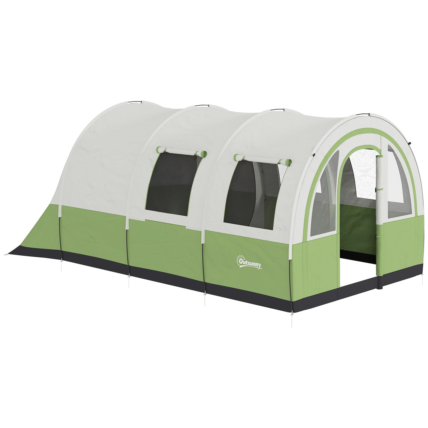 Outsunny Three Man Duo Room Tunnel Tent, with Accessories - Cream/Green Default Title