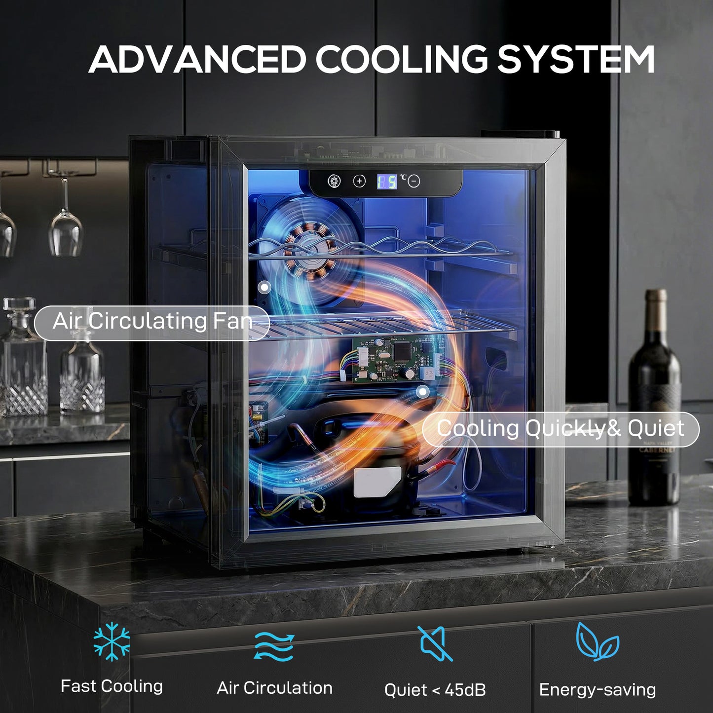 HOMCOM 12 Bottle Wine Cooler, 36 Litre Capacity, 4-16Â°C Under Counter Drinks Beer Wine Fridge with Glass Door, LED Light, Black