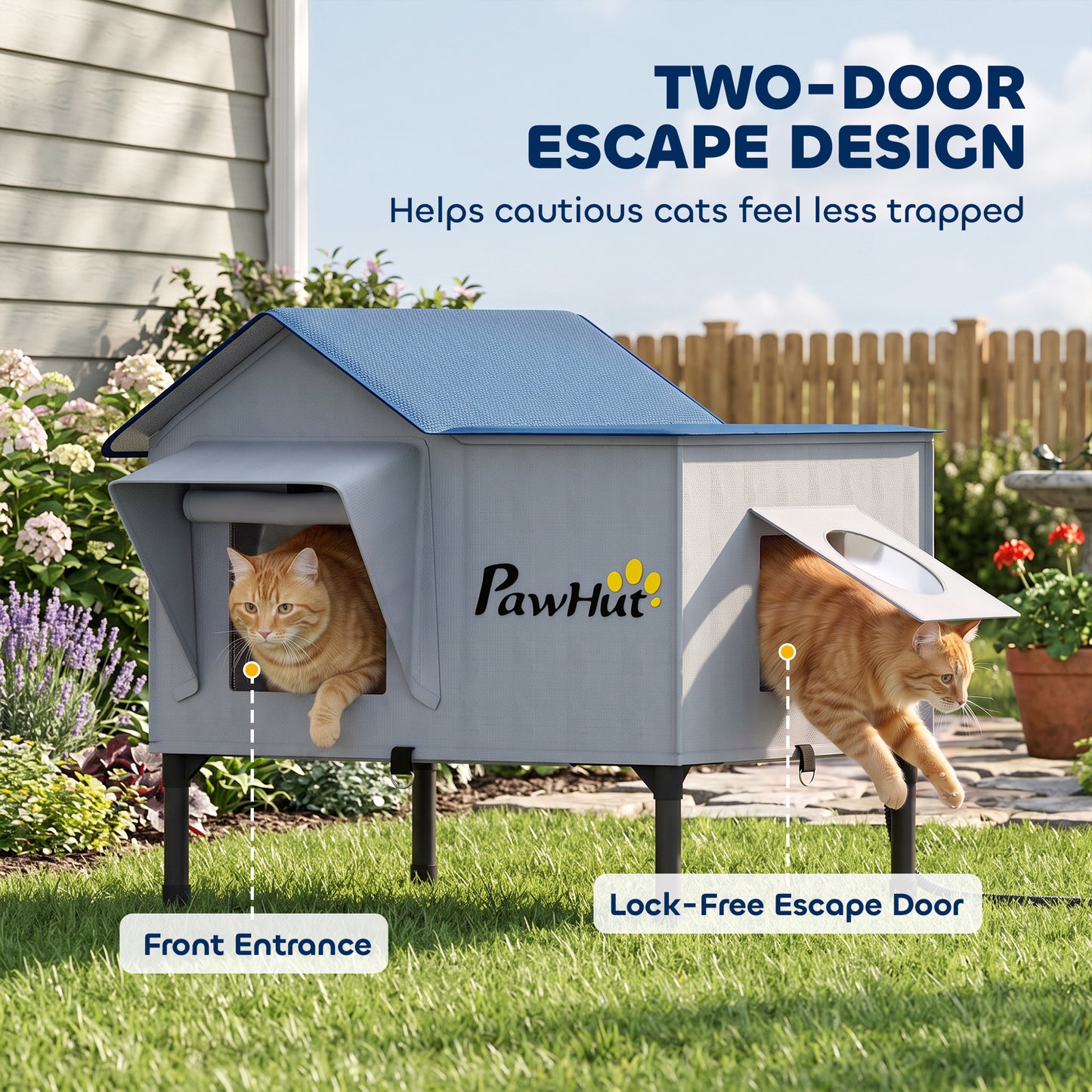 PawHut Heated Cat House Weatherproof w/ Heating Pad, Elevated Base, Escape Door, Cat Winter Shelter for Stray, Barn Cats