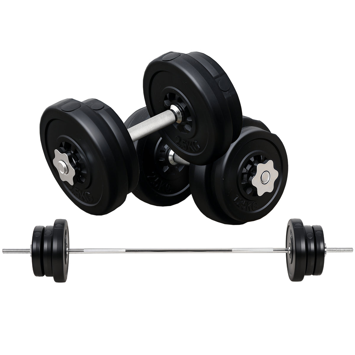 Weights Set HOMCOM Dumbbell and Barbell Set with 65kg Adjustable Barbell Weights S ...