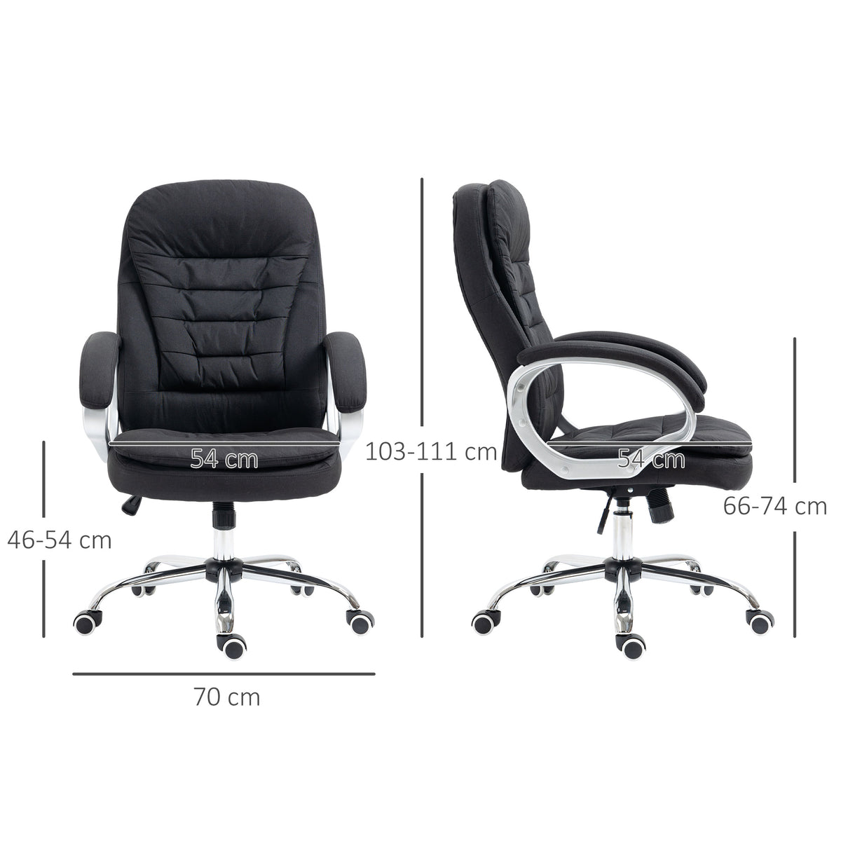 HOMCOM Office Chair Computer Chair Executive Office Chair with Height Adjustable, Comfortable Desk Chair for Home Office Fabric Black