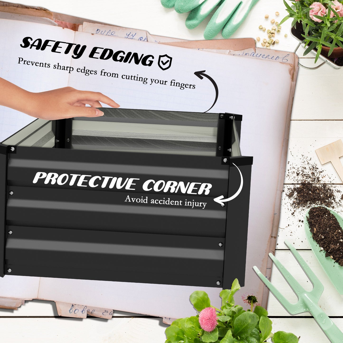 Outsunny Set of Two 100 x 60cm Steel Planter Boxes - Grey