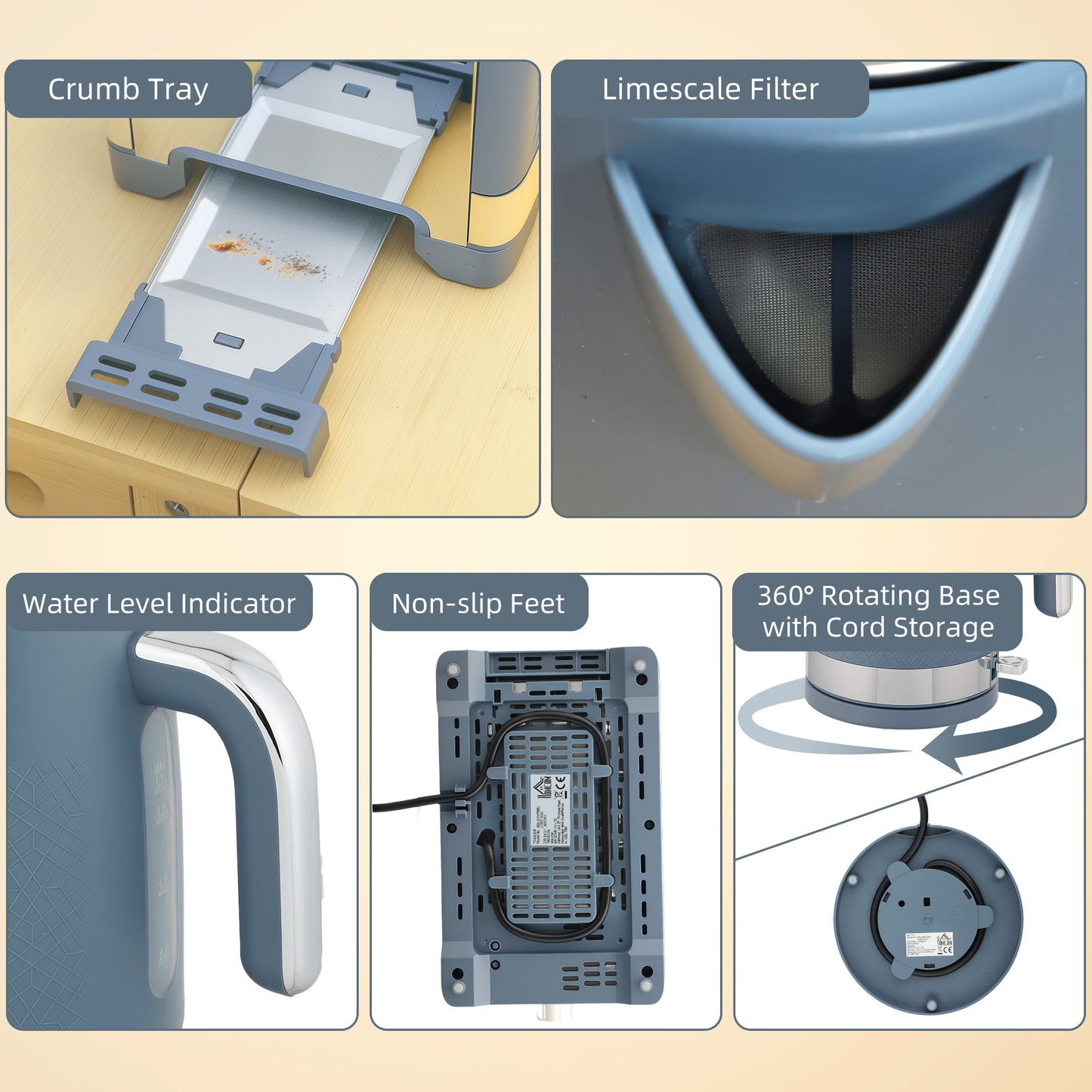 HOMCOM Sleek Textured Kettle and Toaster Set - Blue