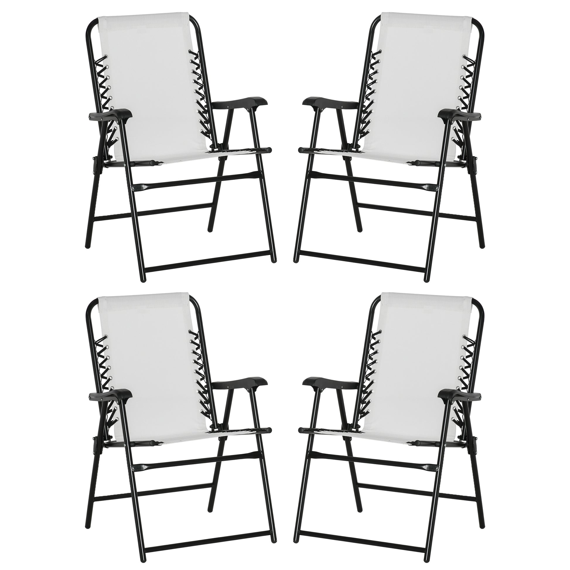 Outsunny Pieces Patio Folding Chair Set, Outdoor Portable Loungers for Camping Pool Beach Deck, Lawn Chairs with Armrest Steel Frame, Cream White