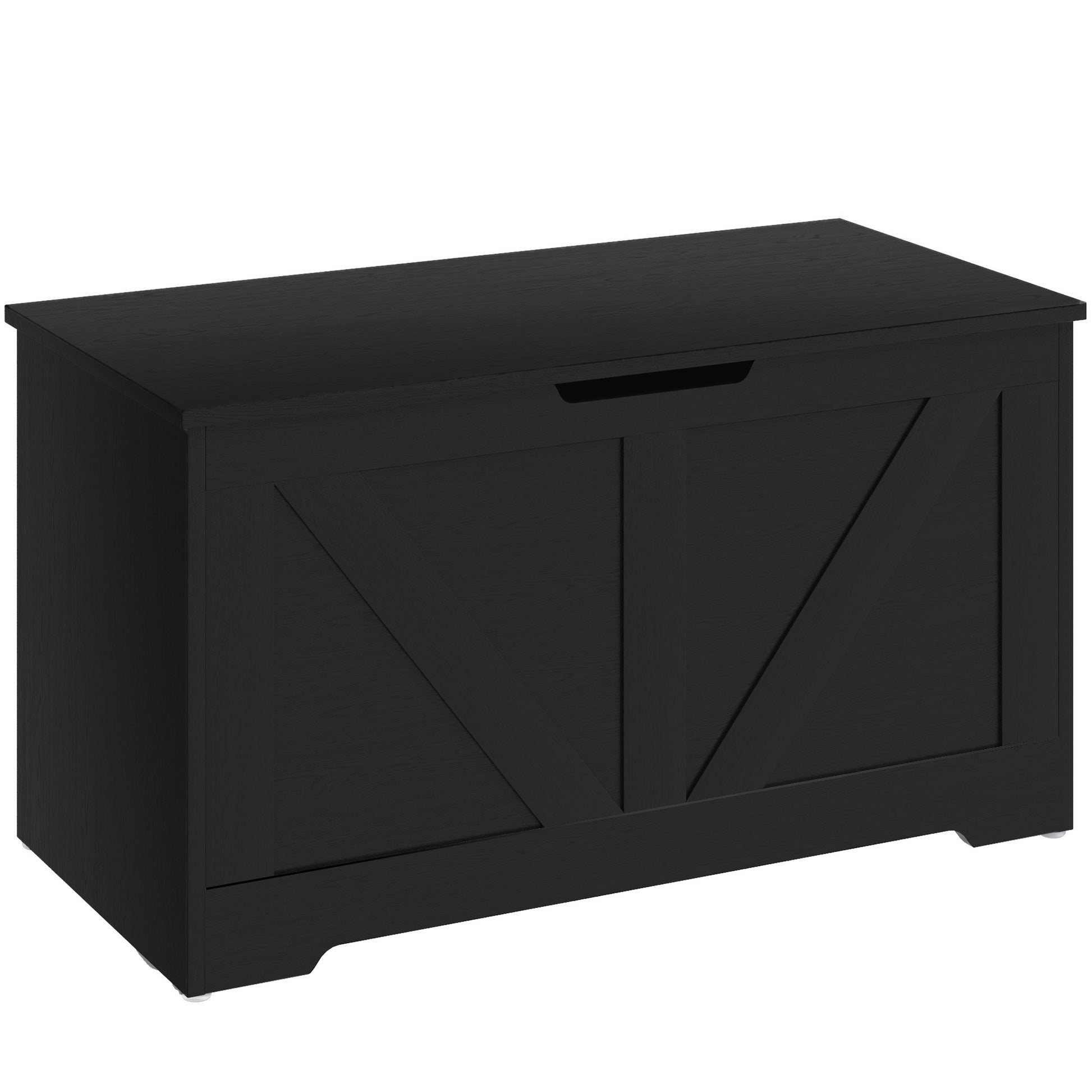 HOMCOM 100L Home Storage Box, with Safety Hinge - Black Wood-Effect