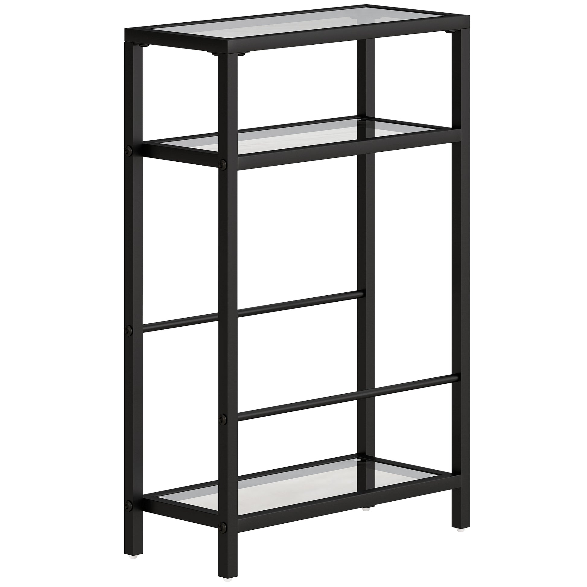 HOMCOM 3-Tier Side Table, Narrow End Table with Storage Shelf and Tempered Glass Tabletop for Small Spaces, Black Default Title