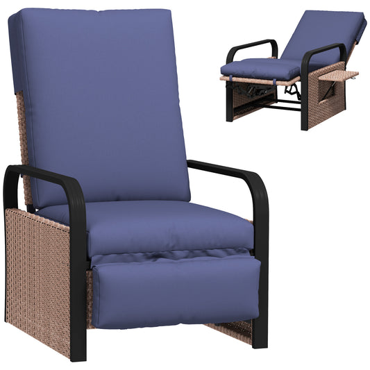 Outsunny 140Â° Reclining Rattan Armchair - Brown/Blue