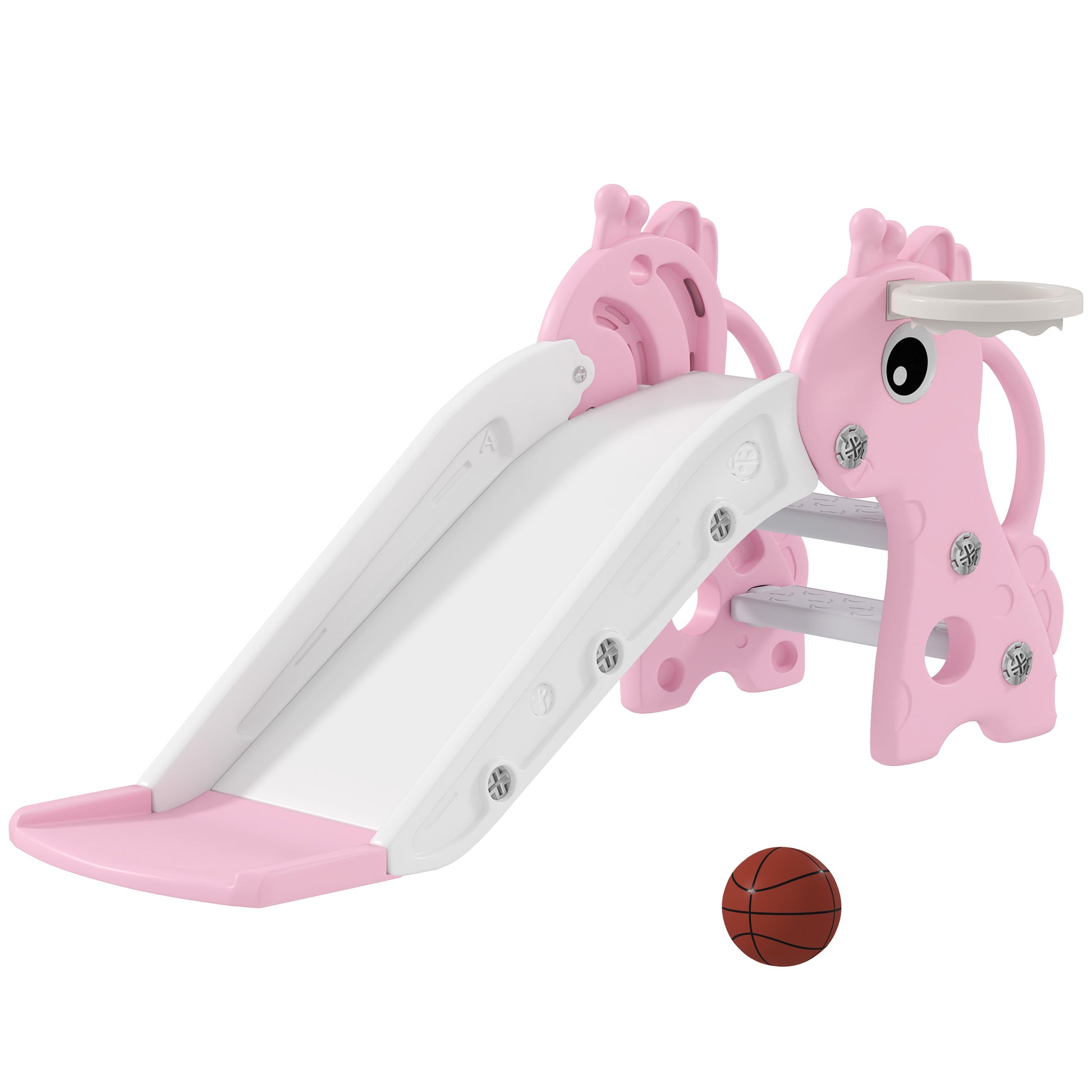 AIYAPLAY 3 in 1 Kids Slide with Climber, Basketball Hoop and Ball, Giraffe Shape Climber Slide for Indoor Kids Age 1-3, Pink Default Title