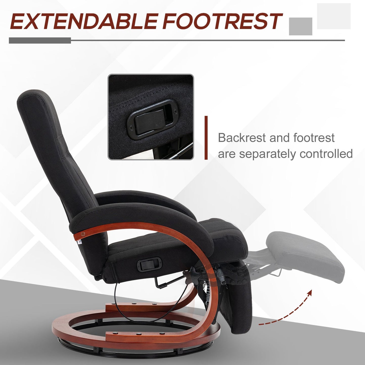HOMCOM 135Â° Manual Reclining Swivel Chair, with Footrest - Black