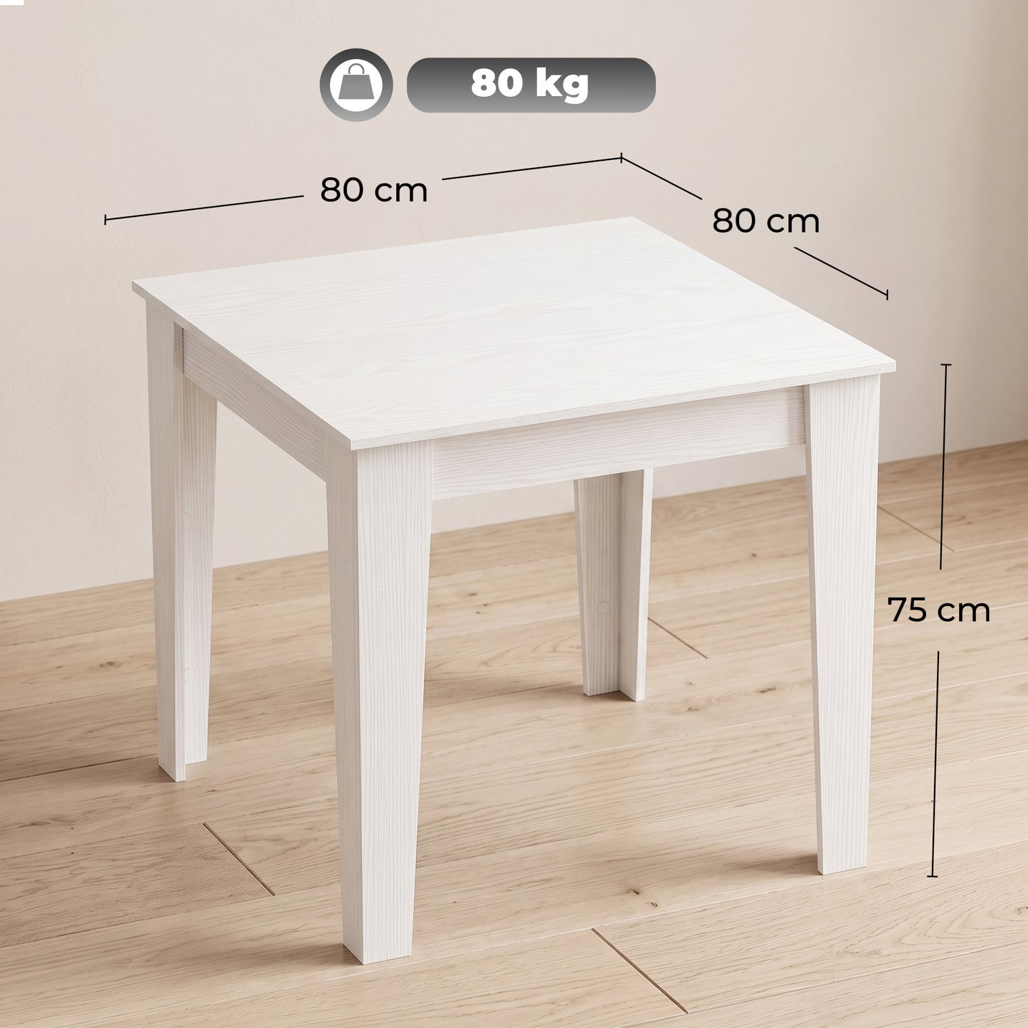 HOMCOM Dining Table for 4, 80L x 80W x 75Hcm, Modern Square Kitchen Table, White