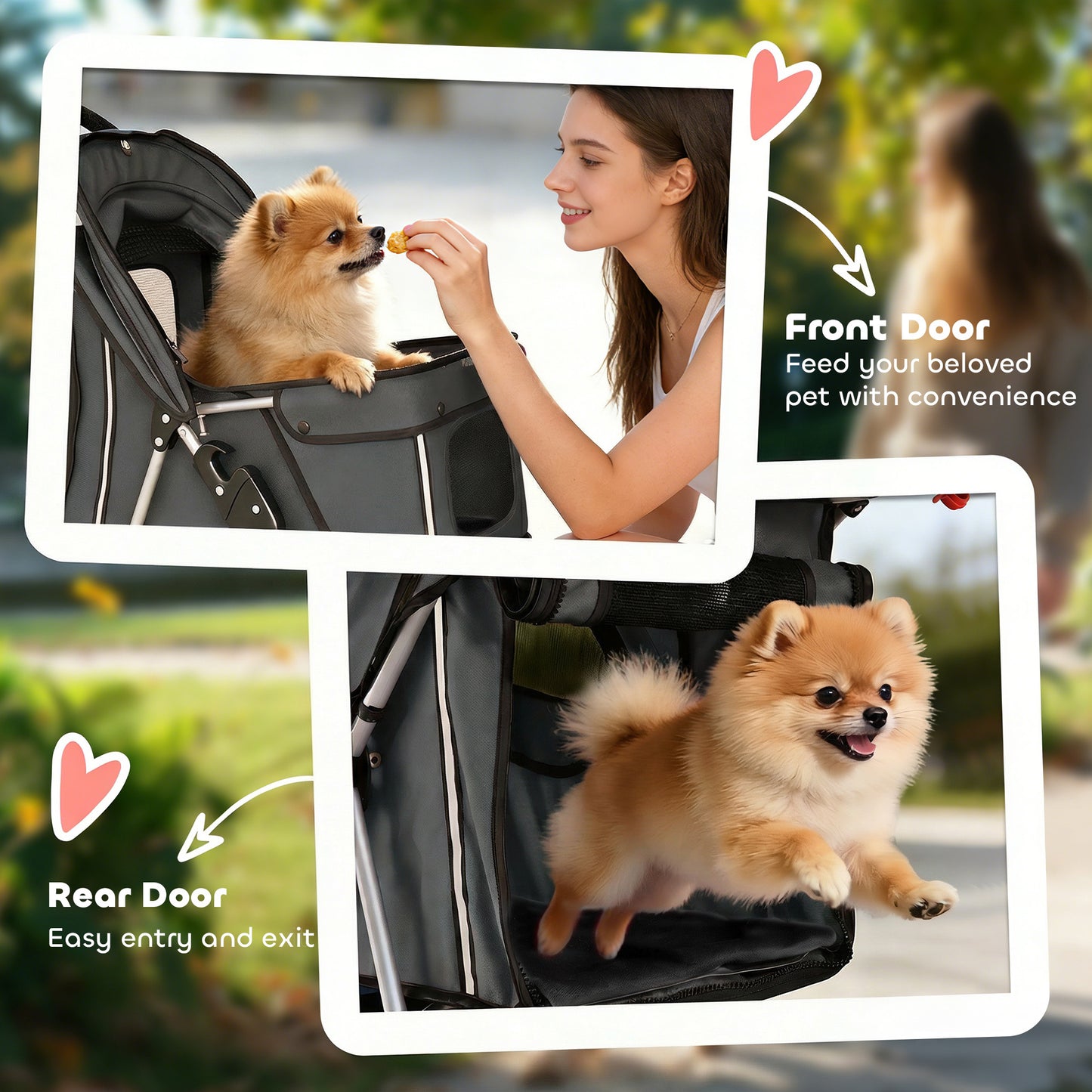 PawHut Dog Pram, Pet Stroller with Reflective Strips, Foldable Cat Stroller with 360Â° Swivel Wheels, Dark Grey