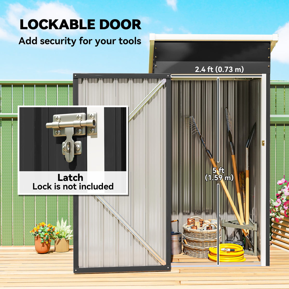Outsunny 3.5 x 3 ft Outdoor Storage Shed with Sloping Roof, Lockable Door, 2 Vents and Gloves for Garden, Dark Grey