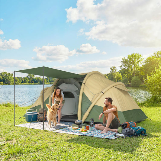 Outsunny Inflatable Tent 2 Bedroom Tunnel Design Windproof Air Tent with Carry Bag for 4 Person