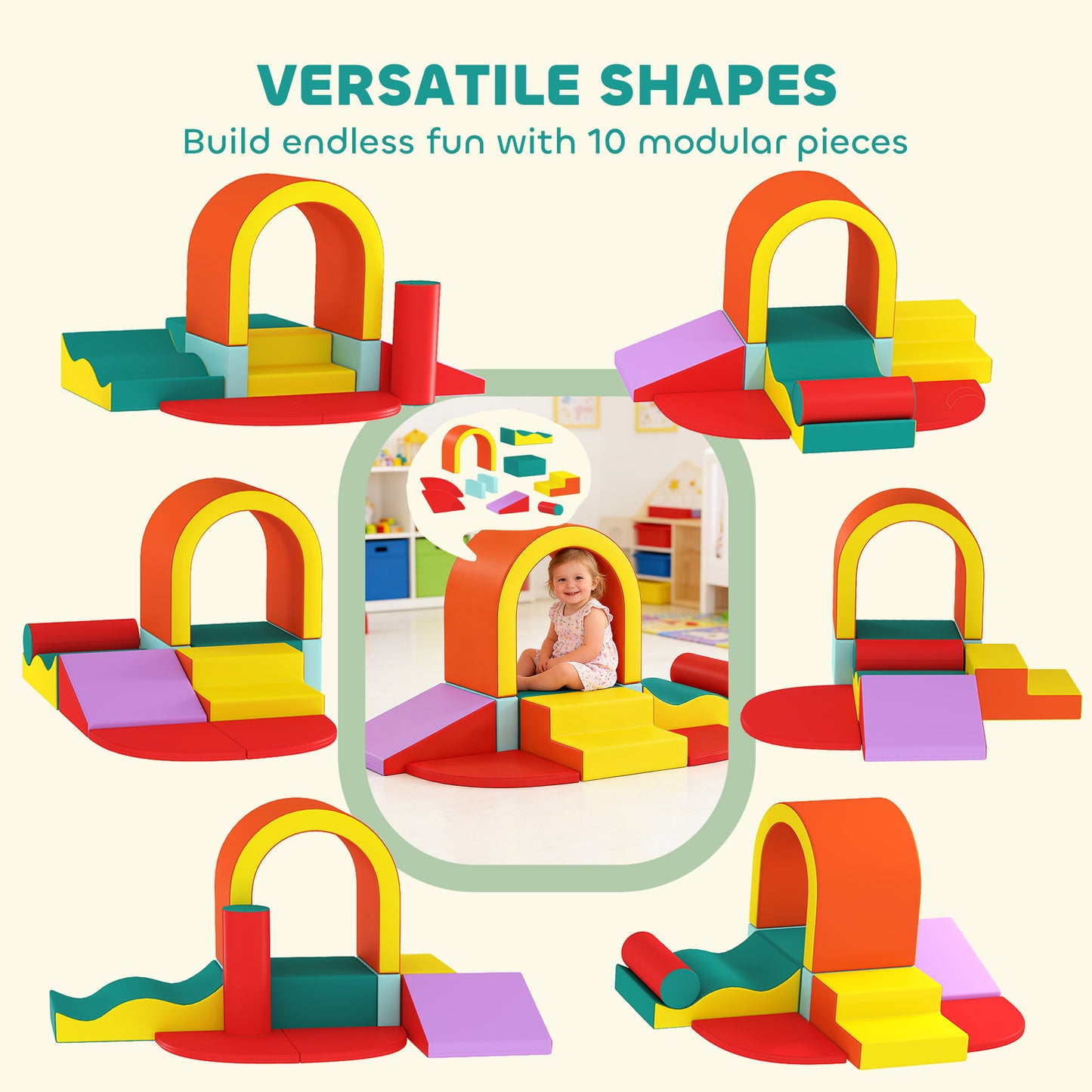 AIYAPLAY Kids Soft Play Set, 10PCs PU Leather Foam Climbing Blocks for Climb and Crawl, Educational Toys for Motor Development