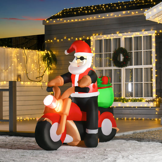 HOMCOM 5.5ft Christmas Inflatable Santa Claus Riding a Motorcycle Blow Up Decoration Xmas DÃ©cor for Garden