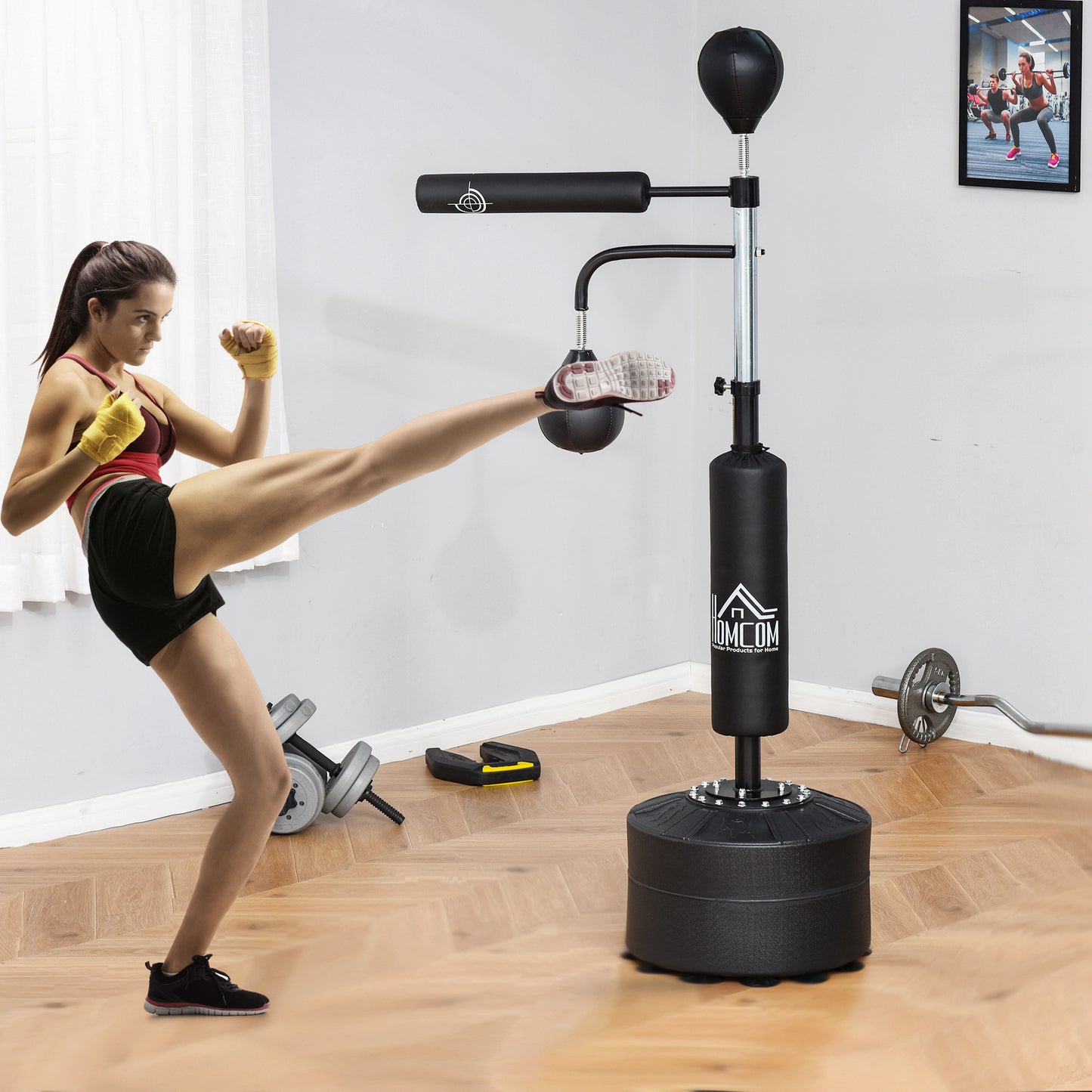 HOMCOM 4-in-1 Boxing Punching Bag, Freestanding with 2 Speed Bals, 360Â° Reflex Bar, 160-230cm Adjustable Height, Black