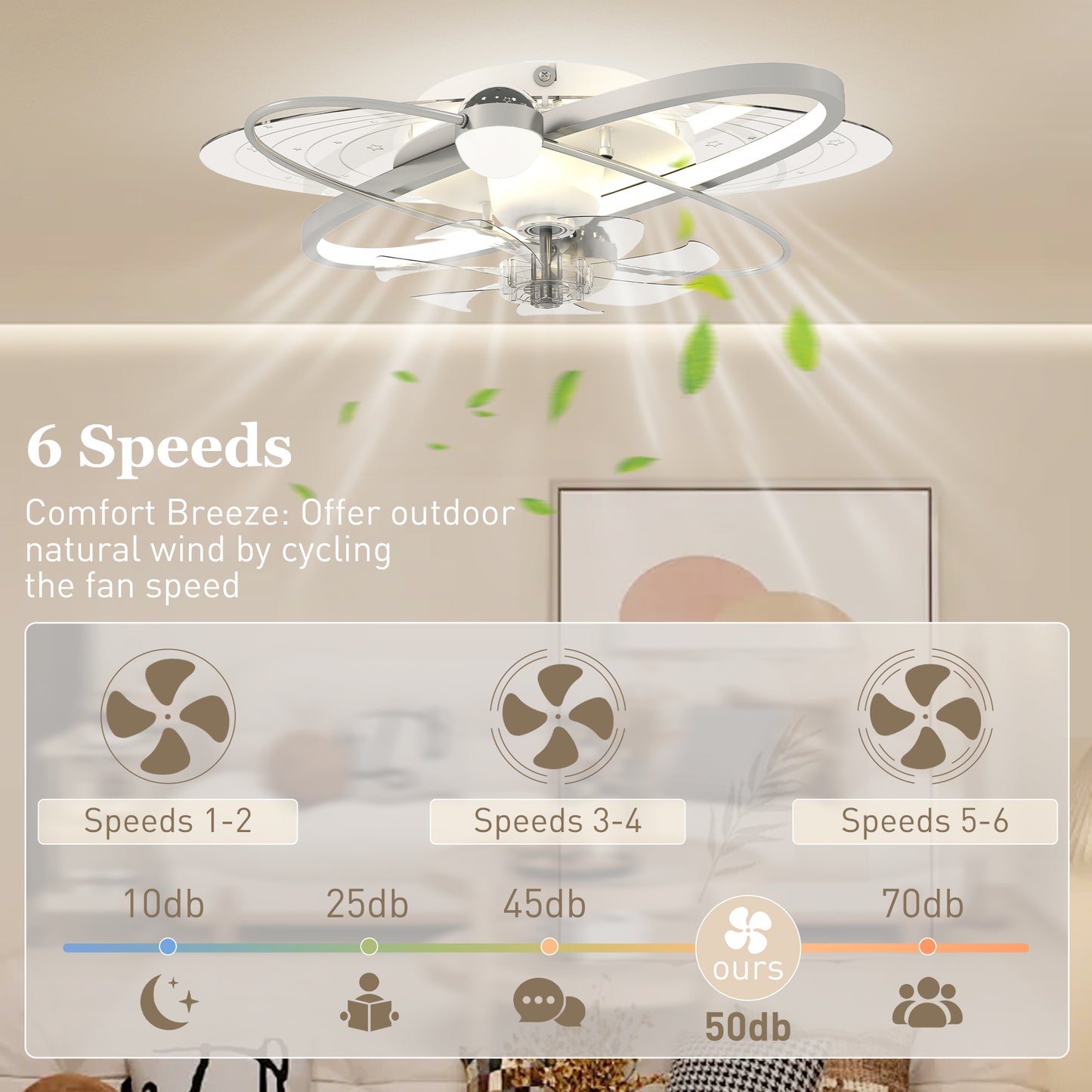 HOMCOM Ceiling Fan with Light and Remote, 3 Colour Temperatures, LED Mount Ceiling Fan Light for Bedroom, Silver Tone