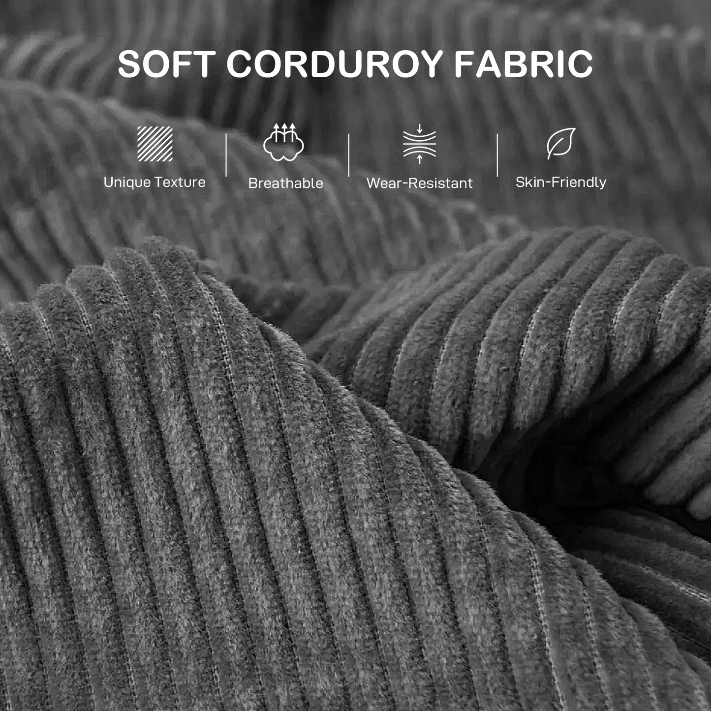 HOMCOM Modern 3 Seater Sofa with Spring Cushion, 212 cm Fabric Jumbo Cord Sofa Couch with 2 Scatter Cushions, Upholstered Corduroy Settee for Living Room, Bedroom, Home Office, Grey