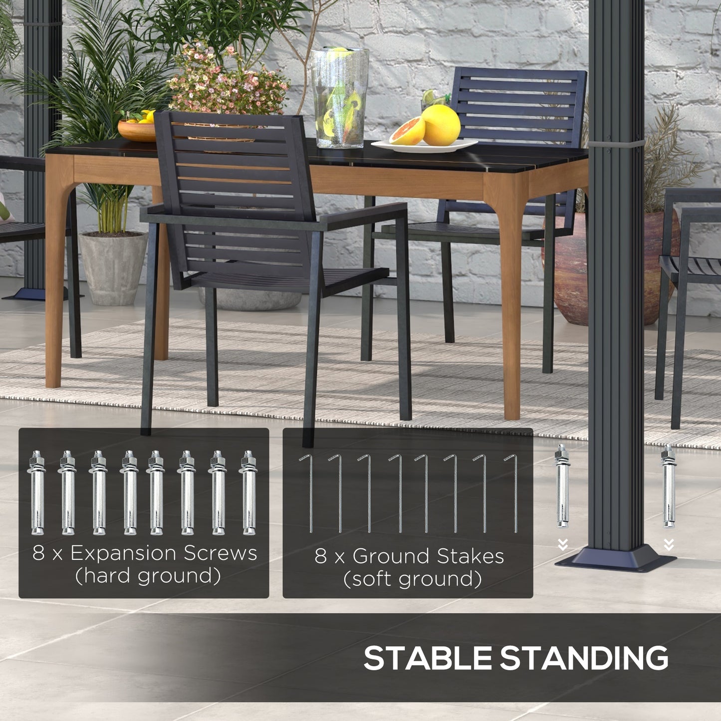 Outsunny 3 x 3(m) Retractable Pergola, Garden Gazebo Shelter with Aluminium Frame, for Grill, Patio, Deck, Dark Grey