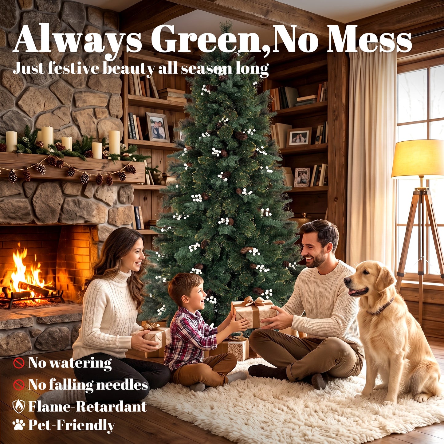 HOMCOM 6ft Artificial Christmas Tree, Fir Hinged Xmas Tree with 716 Branch Tips, Foldable Metal Stand, Easy Assembly, Green
