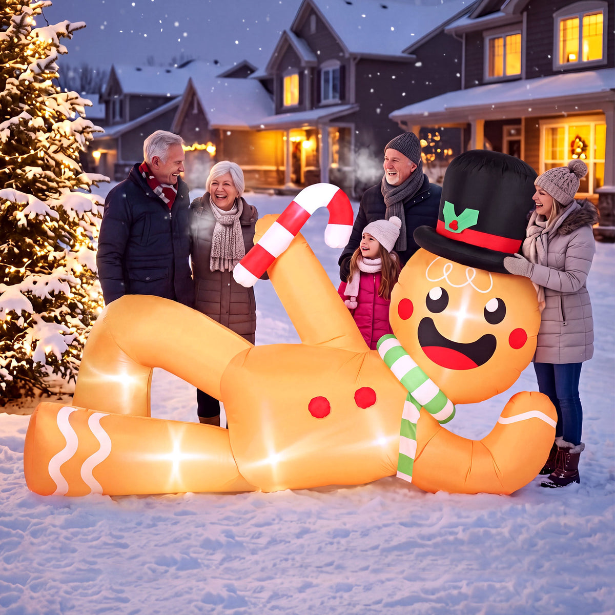 Outsunny 9.8ft Giant Christmas Inflatable Gingerbread Man Side-Lying, Outdoor Blow Up Christmas Decoration with LEDs, Bag