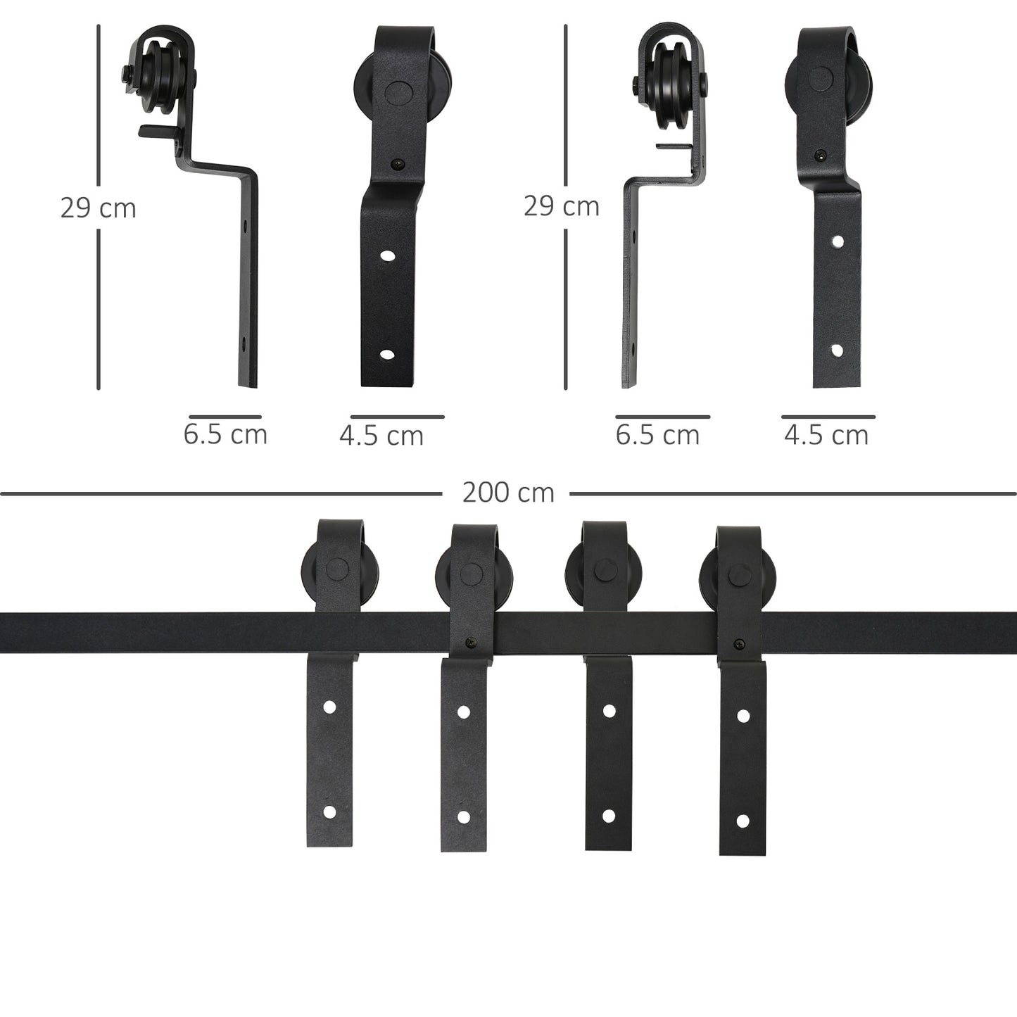 HOMCOM 6.6FT/200cm Sliding Barn Door Hardware Track Kit, 90kg Heavy Duty Carbon Steel Sliding Door Rail for 2 Doors, Black