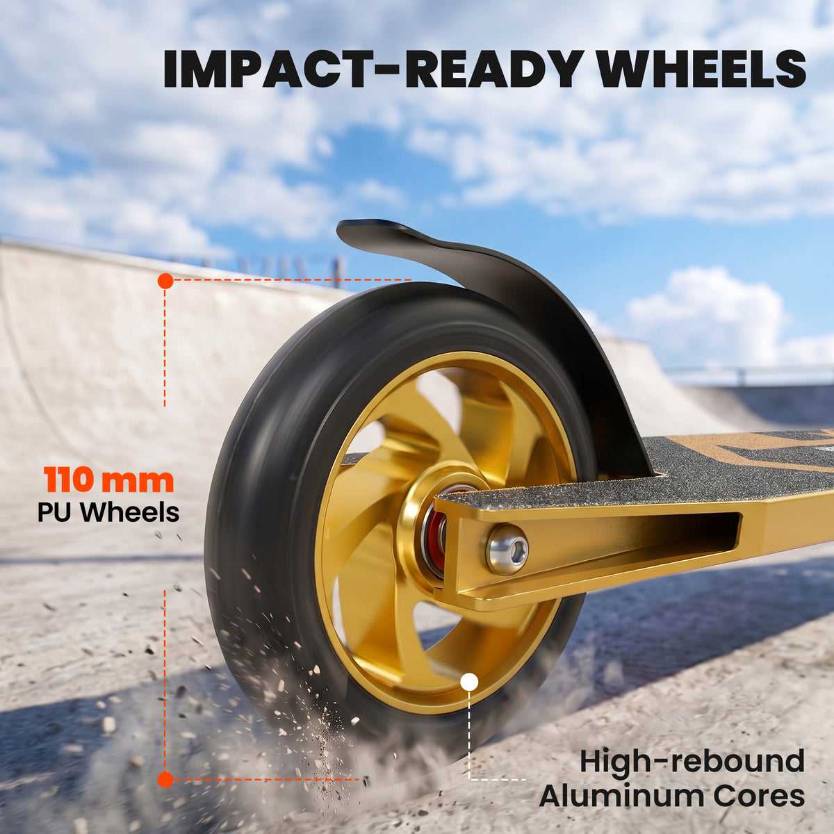 SPORTNOW Stunt Scooter, Pro Scooter for Adult Teens with 360Â° Handlebar, 110 mm PU Wheels, Aluminium Deck, ABEC-7, Gold Tone