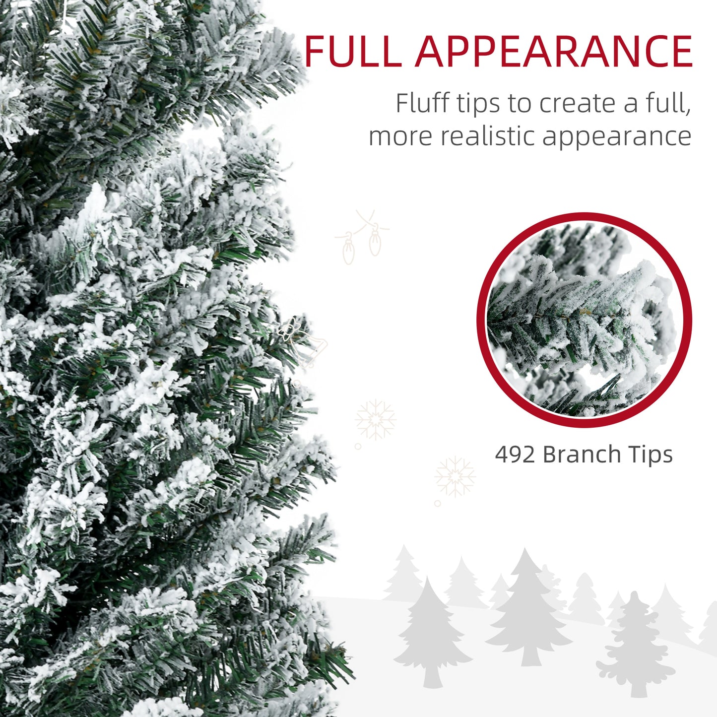 HOMCOM 6' Artificial Prelit Christmas Trees with Colourful LED Lights, Flocked Tips, Berry, Pine Cone