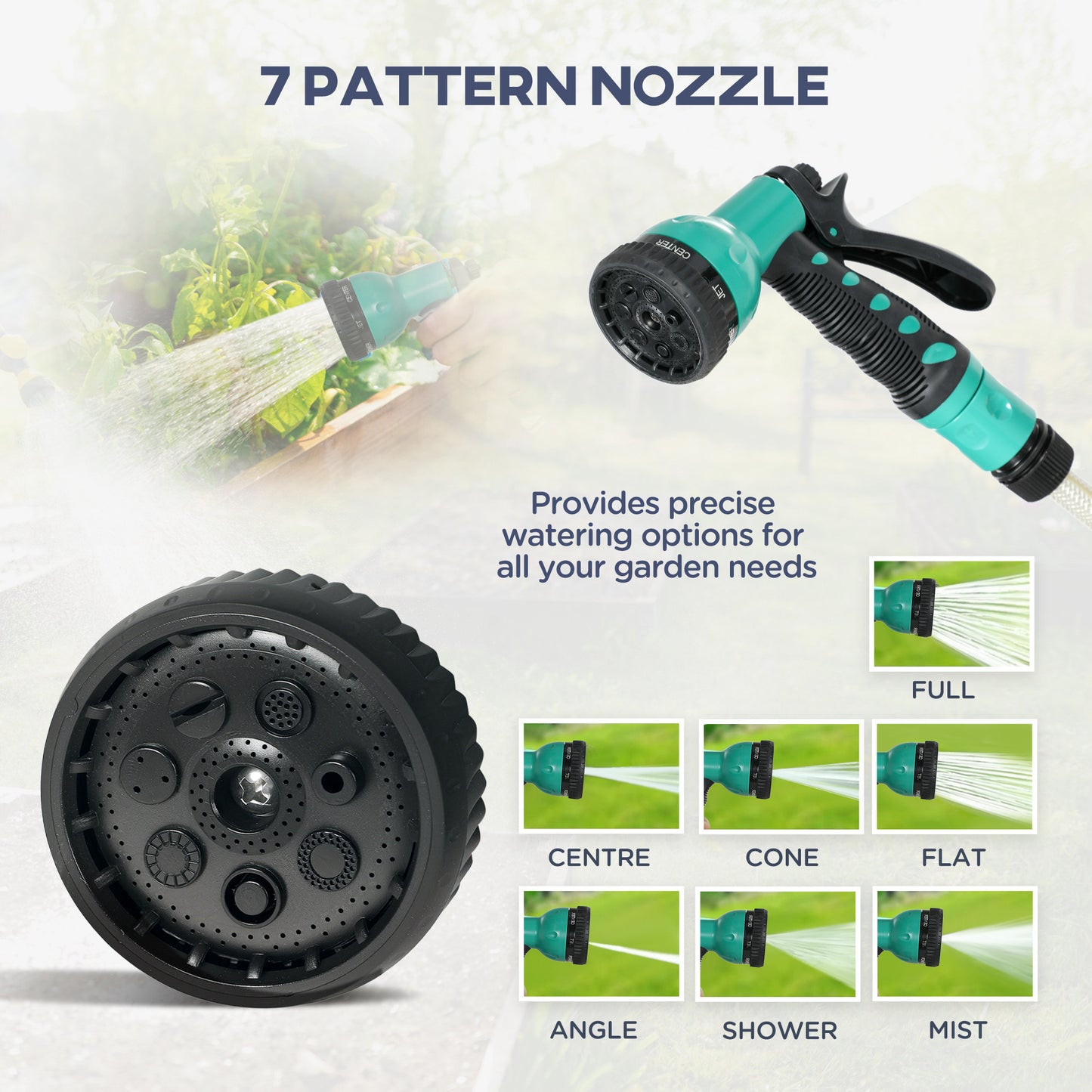 Outsunny Retractable Hose Reel Wall Mounted, 20+2m Garden Hose Pipe Reel with Lock, Auto Rewind, 7 in 1 Spray Nozzle, Includes Wall Fixings, 180Â° Swivel, Outdoor Watering, Light Grey