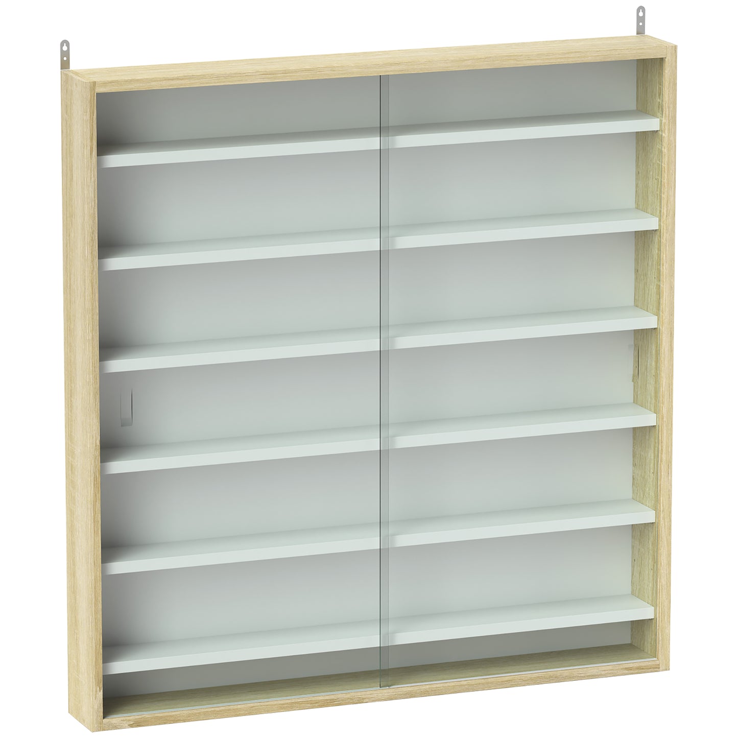 HOMCOM 7-Tier Wall Display Shelf Unit Cabinet w/ 6 Adjustable Shelves Glass Doors Home Office Ornaments 83x80cm, Oak Default Title