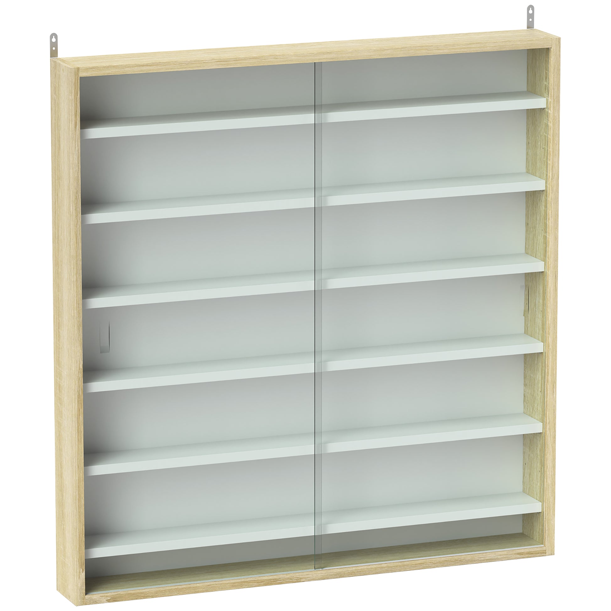 HOMCOM 7-Tier Wall Display Shelf Unit Cabinet w/ 6 Adjustable Shelves Glass Doors Home Office Ornaments 83x80cm, Oak Default Title